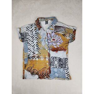 Simply Art by Dolcezza Short Sleeve Blouse Medium Buttons Good Enough Design